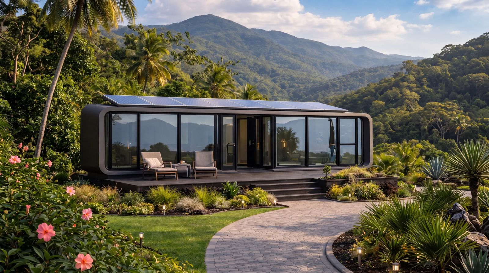Black capsule above the mountain valley