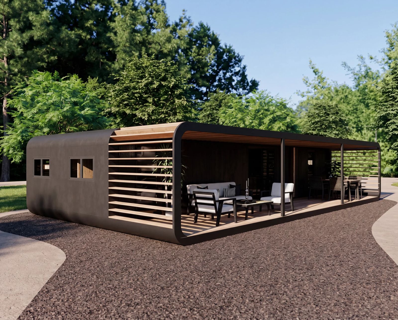 Black capsule with solar roof