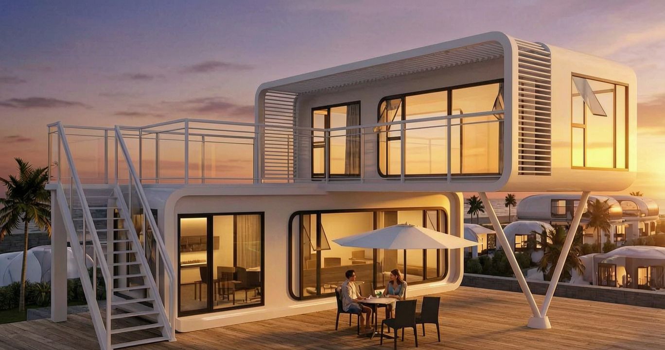 Duplex capsule terrace at dusk
